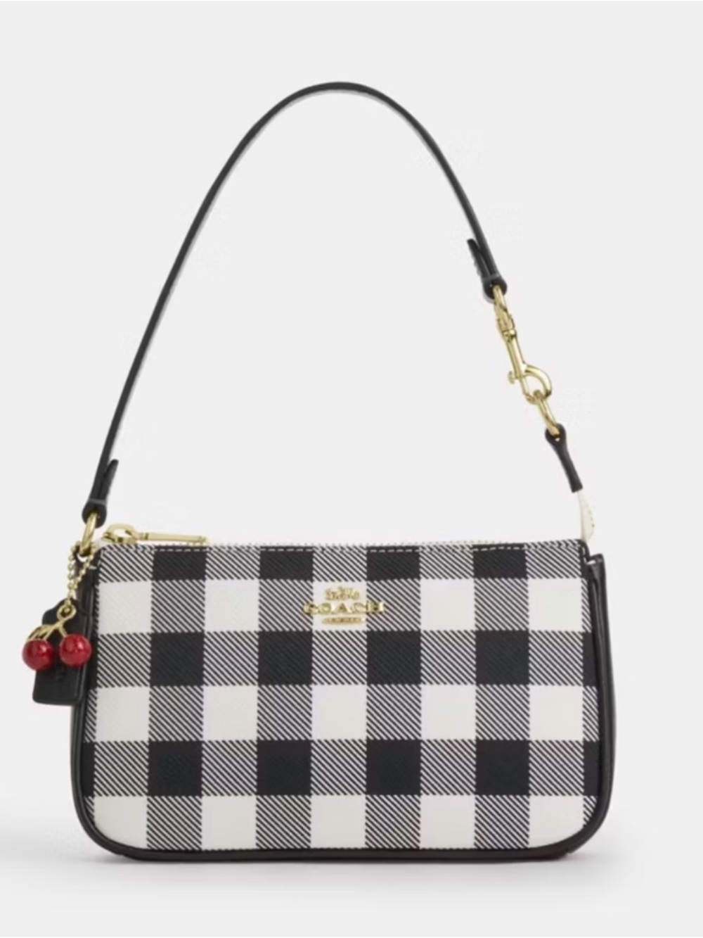 🖤🍒Coach NWT Black & White Gingham Nolita 19 with Cherry Charm